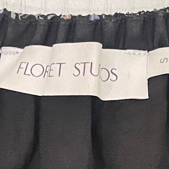 Floret Studios Juliet Floral Long Sleeve Tiered Black Blue Midi Dress Size S - Picture 5 of 6